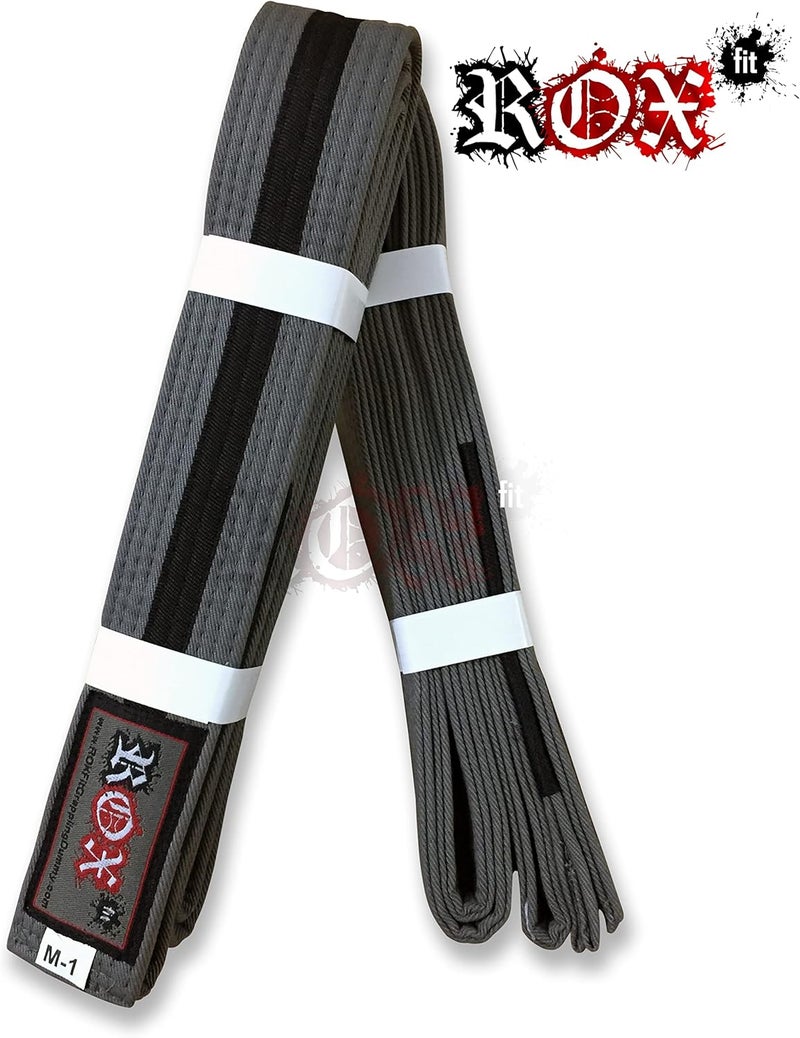 Roxfit BJJ Belt Kids Size - Adult Size Brazilian Jiu-Jitsu Belt 100% Cotton Durable Lightweight Design BJJ Gi Belts Grey - Image 2